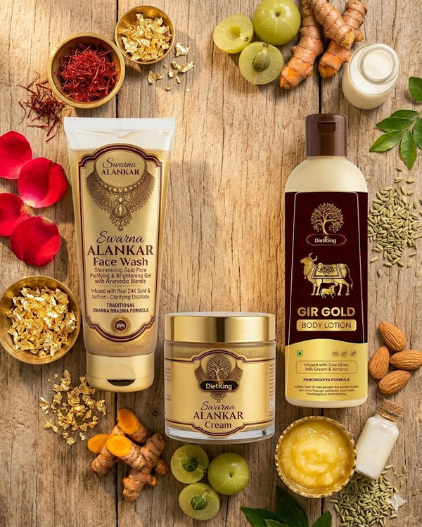 Swarna ALANKAR Face Wash + Cream + Gir Gold Body Lotion